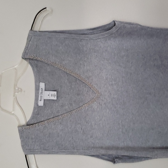 WHBM gray cozy v neck sweater vest with gold studded detail at neck, women's med - Picture 2 of 7